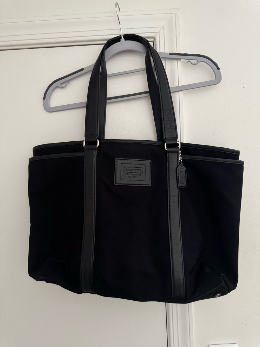 Coach Black Canvas Tote with Leather Trim